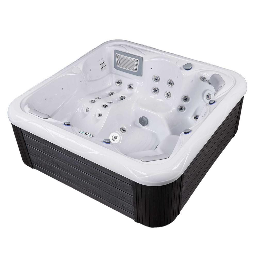 New York 6-Person Ice White Acrylic Square Hot Tub with Ozonator
