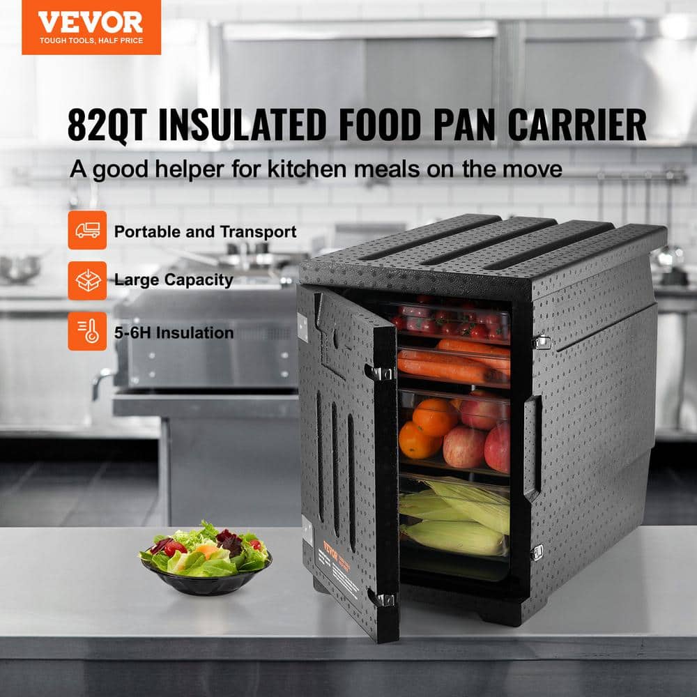Black Insulated Food Storage Container with Wheels, 82 Qt