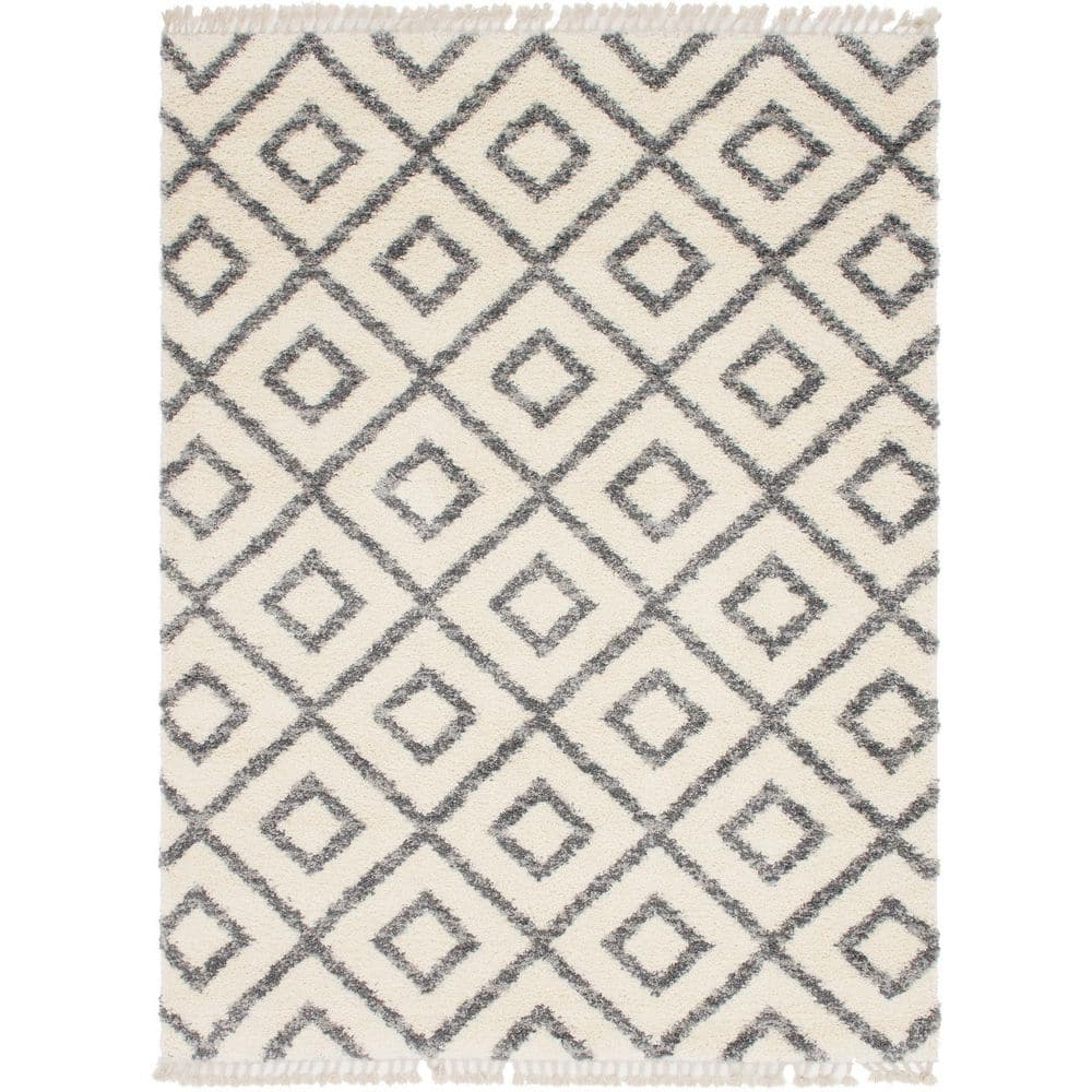 Unique Loom Hygge Shag Diamond Ivory 9 ft. x 12 ft. Area Rug 3143748 ...