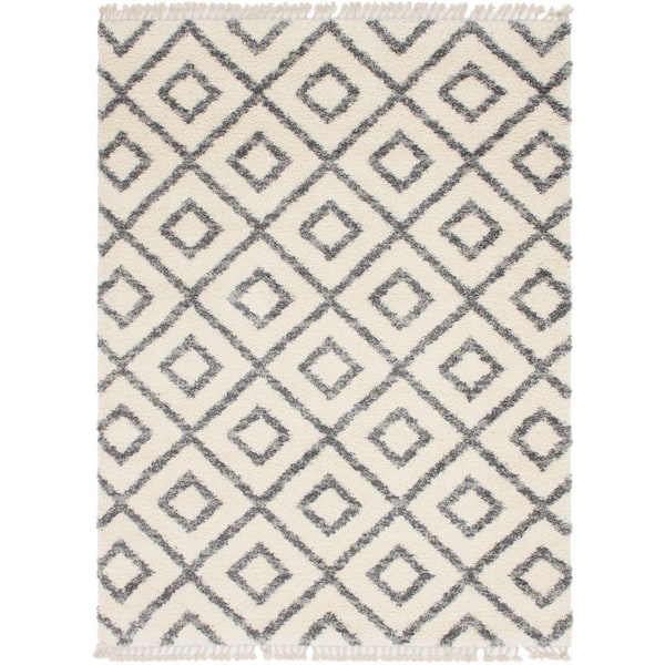 Hygge Shag Diamond Ivory 9 ft. x 12 ft. Area Rug