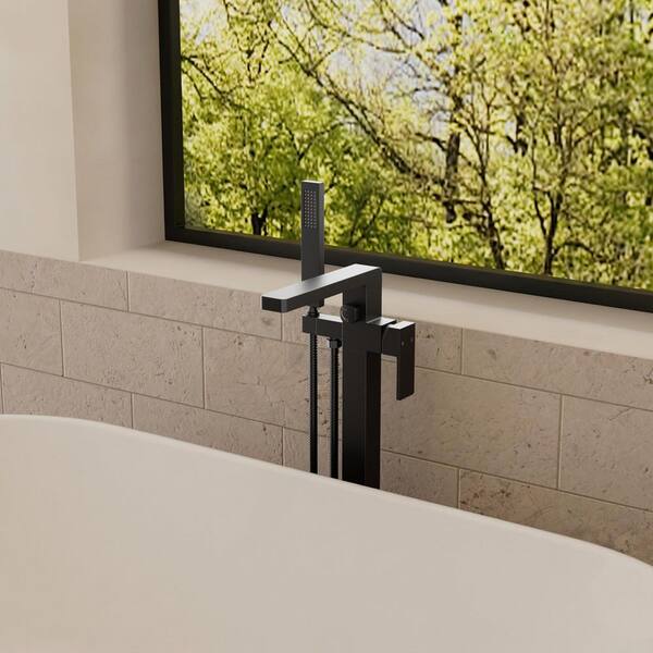 Single-Handle Floor Mounting Claw Foot Tub Faucet with Hand Shower in Matte Black