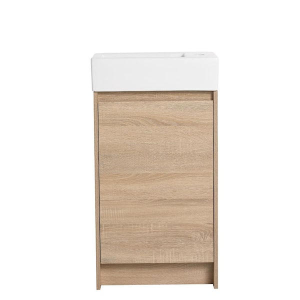 18 in. Freestanding Single Light Oak Bath Vanity with White Ceramic Vanity Top Assembled