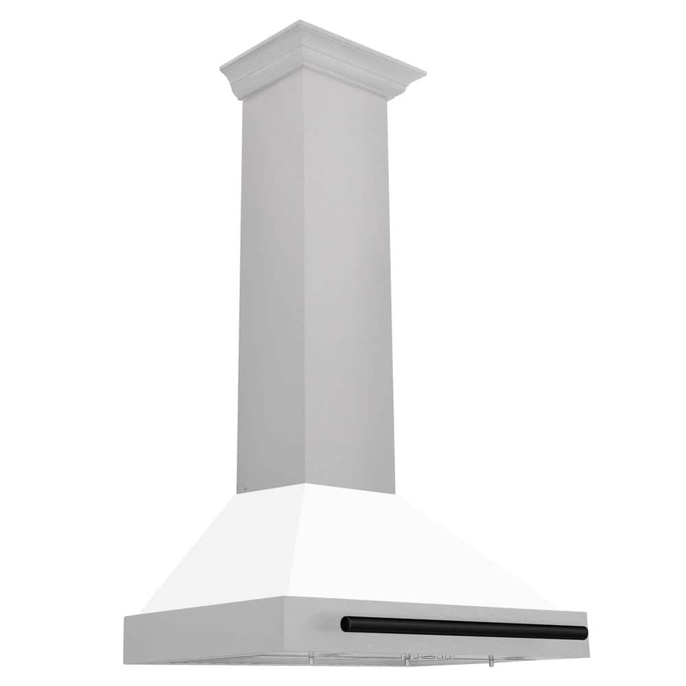 Autograph Edition 30 in. Convertible Satin Steel Wall Mount Range Hood with White Shell and Matte Black Handle