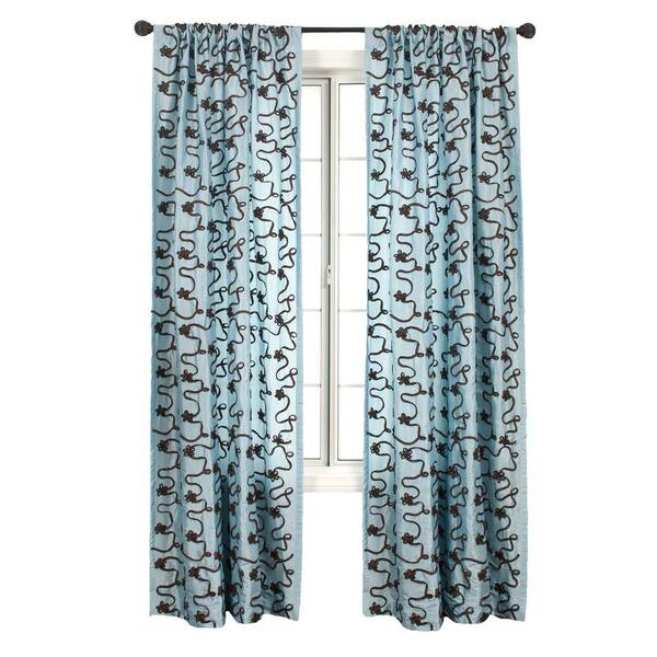 null Sheer French Blue/Chocolate Bliss Rod Pocket Curtain - 54 in.W x 84 in. L