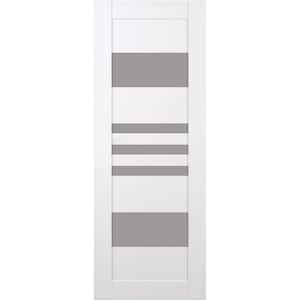 Leti 28 in. x 95.25 in. No Bore 5-Lite Frosted Glass Snow White Wood Composite Interior Door Slab