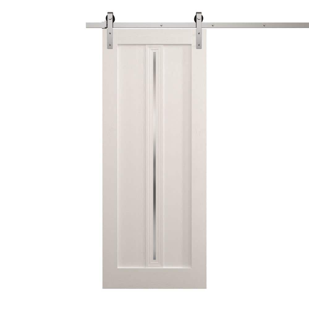 Assembly Required 28 in. x 96 in. Frosted Glass Painted White Oak Solid Wood Single Barn Door Slab With Hardware price history on PriceWatchPro