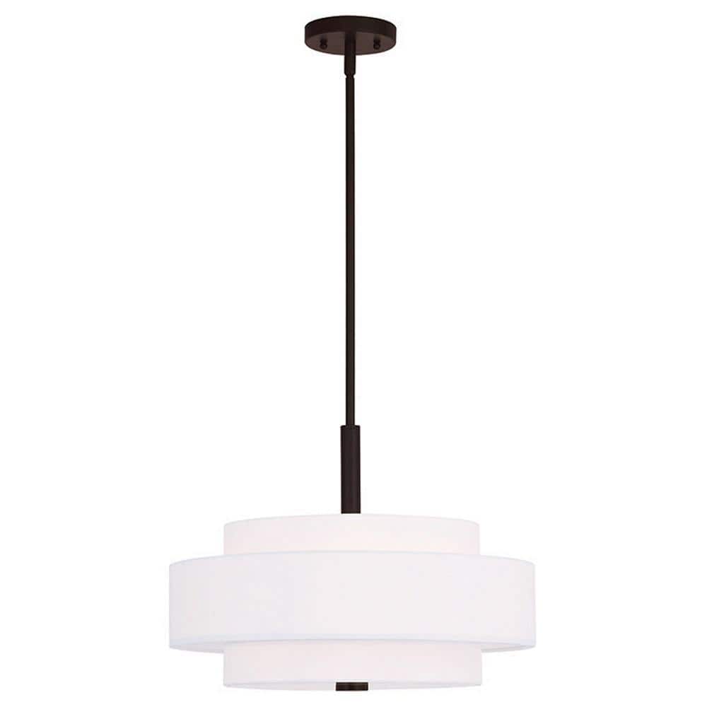 Bronze 4-Light Pendant with Off-White Drum Shade