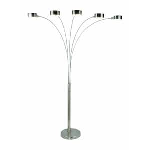 Micah Plus Modern LED 88 in. 5-Arc Brushed Steel Floor Lamp with Dimmer