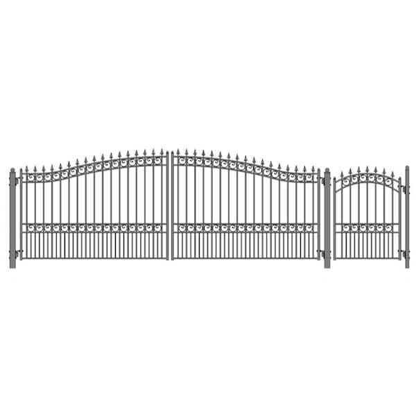 ALEKO London Style 16 ft. x 6 ft. with Pedestrian Gate Black Steel Swing Dual Driveway Fence Gate
