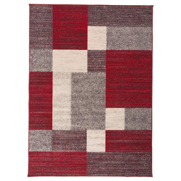 World Rug Gallery Geometric Boxes Design Non-Slip (Non-Skid) Red 7 ft. 10 in. x 10 ft. Indoor Area Rug