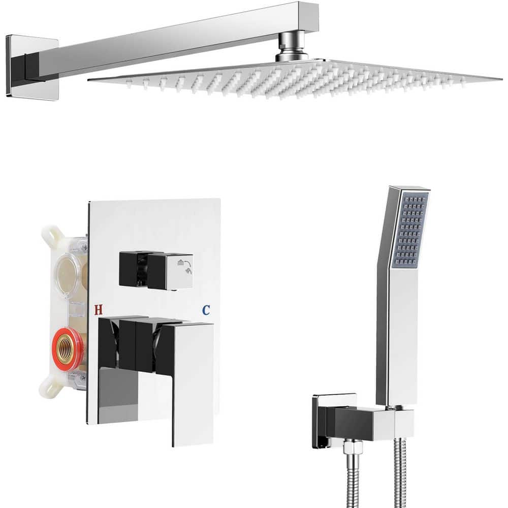 Single Handle 2-Spray Square Shower Faucet Bathroom Shower Combo Set 2.5 GPM with Adjustable Heads in Polished Chrome price history on PriceWatchPro