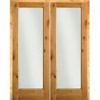 48 in. x 80 in. Rustic Knotty Alder 1-Lite Clear Glass Left Handed Solid Core Wood Double Prehung Interior Door
