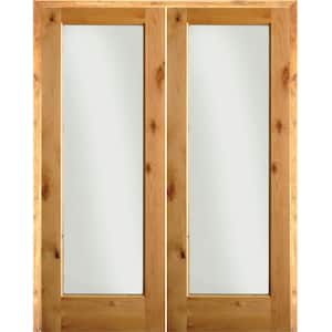 48 in. x 80 in. Rustic Knotty Alder 1-Lite Clear Glass Right Handed Solid Core Wood Double Prehung Interior Door
