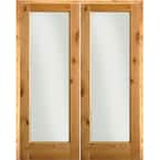 56 in. x 80 in. Rustic Knotty Alder 1-Lite Clear Glass Both Active Solid Core Wood Double Prehung Interior Door