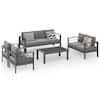 SUNVIVI Grey 5-Piece Aluminum Patio Conversation Set with Dark Grey ...