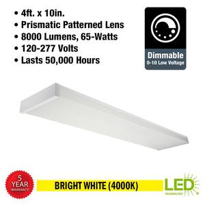 4 ft. x 10 in. 8000 Lumens 120-277 Volt LED White Wraparound Light with Prismatic Lens 4000K Bright White