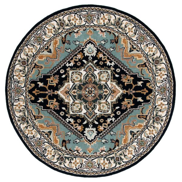 Heritage 8 ft. x 8 ft. Navy/Ivory Border Floral Medallion Round Area Rug