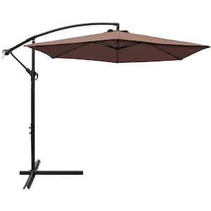 10 ft. Patio Offset Cantilever Umbrella Outdoor Market Hanging Umbrellas with Crank and Cross Base Brown