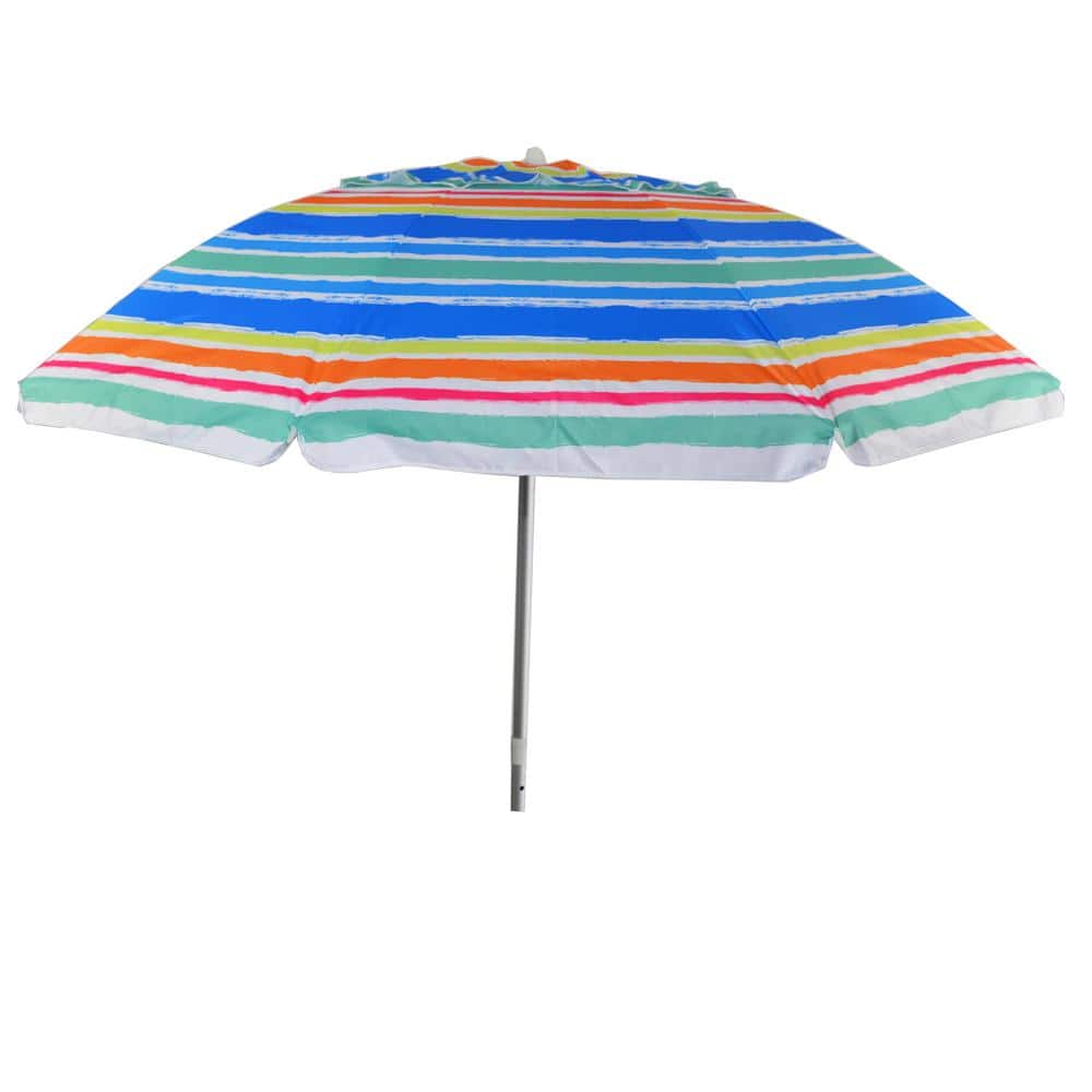 7 ft Colorful Striped Octagon Beach Umbrella with Manual Lift