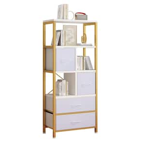 57.87 in. Tall Gold Metal 5-Shelf Standard Bookcase with 4 Fabric drawers