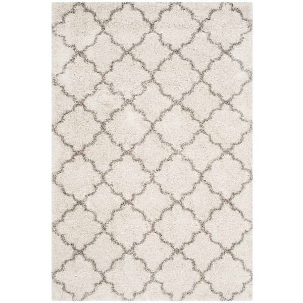 SAFAVIEH Hudson Shag Ivory/Gray 10 ft. x 14 ft. Geometric Quatrefoil Area Rug