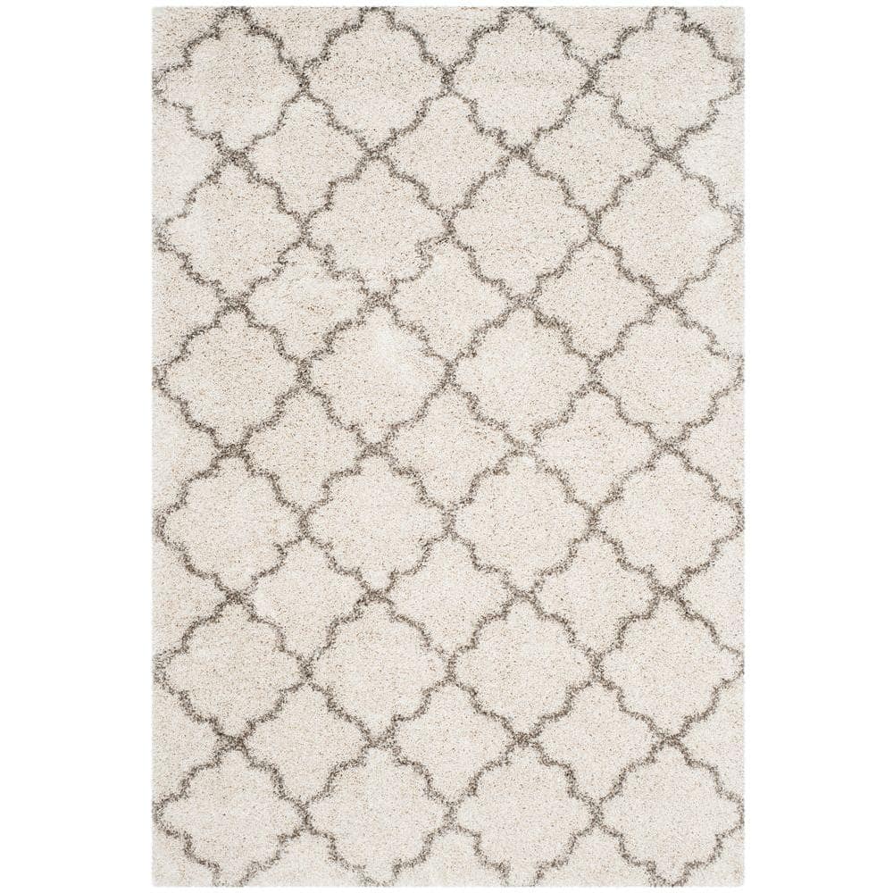 Ivory and Grey High Pile Shag Area Rug 8' x 10'