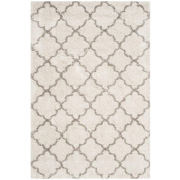 Hudson Shag Ivory/Gray 8 ft. x 10 ft. Geometric Quatrefoil Area Rug