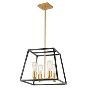 Carter 4-Light Black and Gold Modern Industrial Cage Chandelier Light Fixture for Dining Room or Kitchen