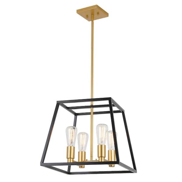 Artika Carter 4-Light Black and Gold Modern Industrial Cage Chandelier Light Fixture for Dining Room or Kitchen
