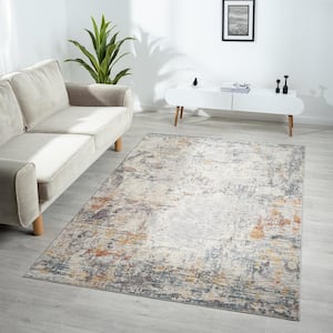Alaya Gray/Rust/Ivory 7 ft. 9 in. x 9 ft. 9 in. Abstract Performance Area Rug