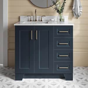 Taylor 37 in. W x 22 in. D x 35.25 in. H Freestanding Bath Vanity in Midnight Blue with Carrara White Marble Top