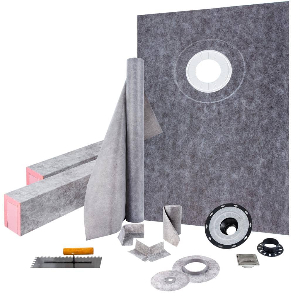 Gray Rectangular Single Shower Base with Round Drain