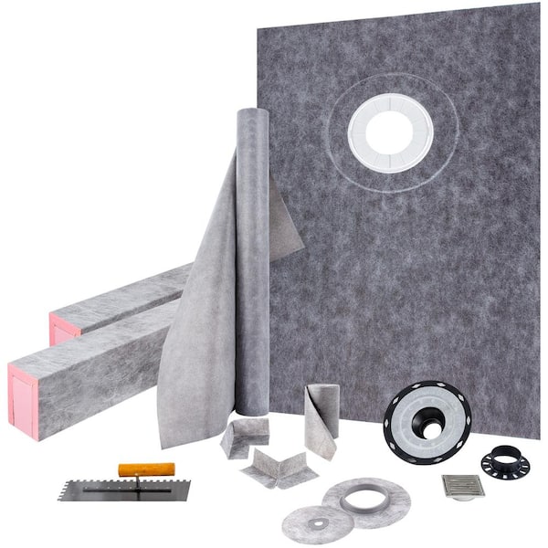 VEVOR 38 x 60 in. Waterproof Tile Ready Shower Pan with 4 in. ABS Offset Bonding Flange Polyethylene Shower Pan Liner, Gray