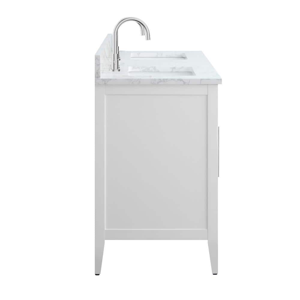 60" White Double Sink Bathroom Vanity with Marble Top