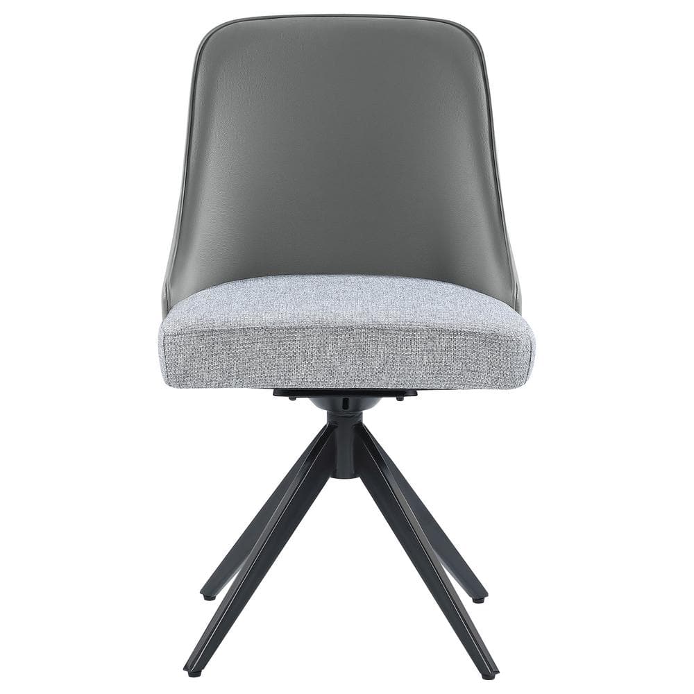 Gray Faux Leather and Fabric Swivel Side Chair with Metal Legs