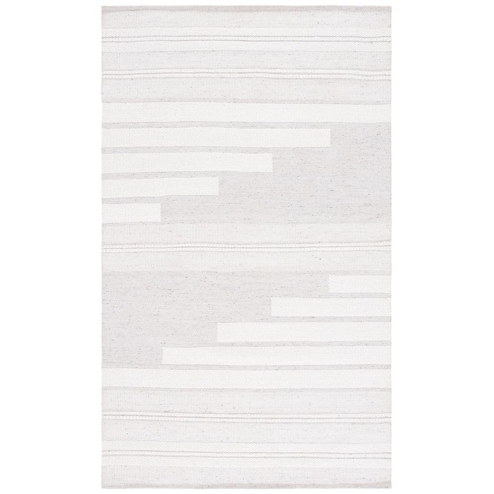 Gray and Ivory 6' x 9' Handmade Wool and Synthetic Rug