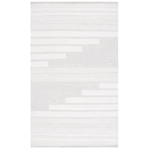 Kilim Ivory/Light Grey 6 ft. x 9 ft. Striped Solid Color Area Rug