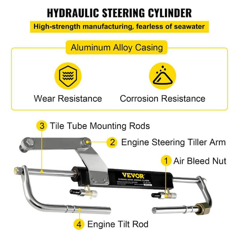 Hydraulic Steering Kit 90HP Hydraulic Outboard Steering Kit with Helm Pump Cylinder Marine Steering System Kit