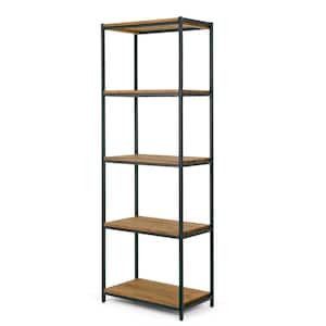 Ailis Brown 75 in. Pine Wood Shelf Etagere Bookcase Media Center with Metal Frame