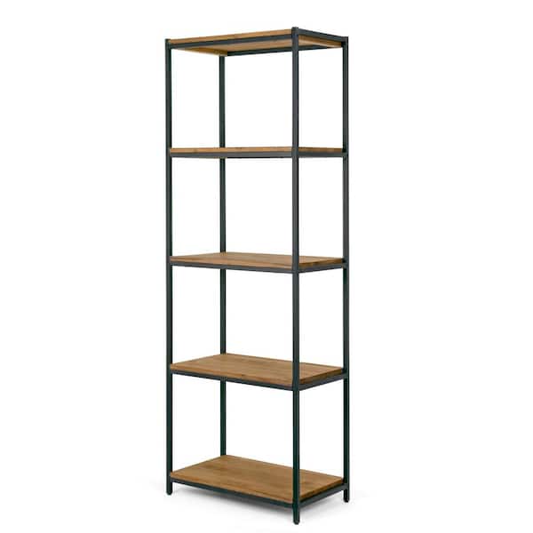 Glamour Home Ailis Brown 75 in. Pine Wood Shelf Etagere Bookcase Media Center with Metal Frame
