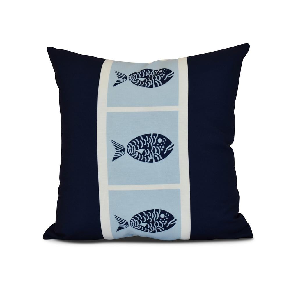 Fish Chips Animal Print Throw Pillow in Navy Blue