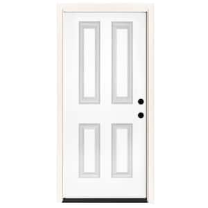 32 in. x 80 in. Element Series 4-Panel White Primed Steel Prehung Front Door with Left-Hand Inswing w/ 6-9/16 in. Frame