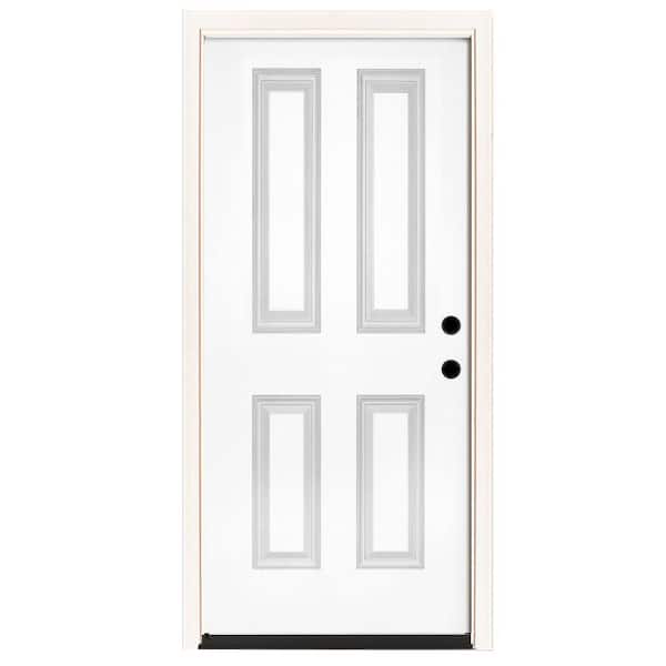 Steves & Sons 32 in. x 80 in. Element Series 4-Panel White Primed Steel Prehung Front Door with Left-Hand Inswing w/ 6-9/16 in. Frame
