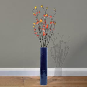 30 in. Blue Tall Decorative Contemporary Bamboo Display Floor Cylinder Shape Vase