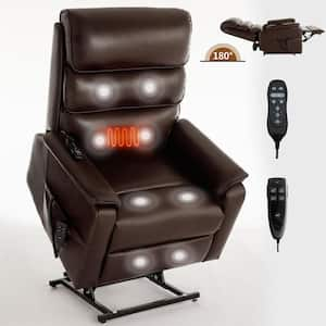 Brown Faux Leather Power Lift Recliner Chair with Vibration Massage and Lumbar Heat