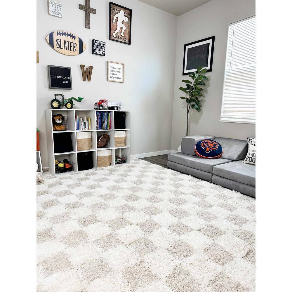 Light Brown Geometric Shag Runner Rug 2'7" x 7'3"