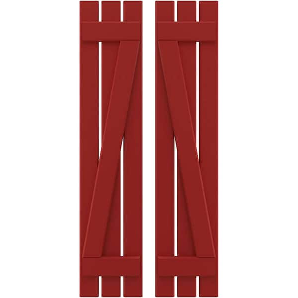 Ekena Millwork 11-1/2 in. W x 80 in. H Americraft 3 Board Exterior Real Wood Spaced Board and Batten Shutters with Z-Bar Fire Red