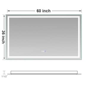 60 in. W x 36 in. H Large Rectangular Frameless LED Light Anti-Fog Wall Bathroom Vanity Mirror Silver Dimmable