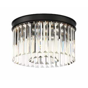 North Falls 13 in. 3-Light Black Flush Mount Light with Crystals