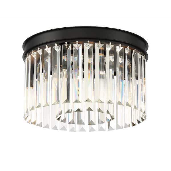 Home Decorators Collection North Falls 13 in. 3-Light Black Flush Mount Light with Crystals